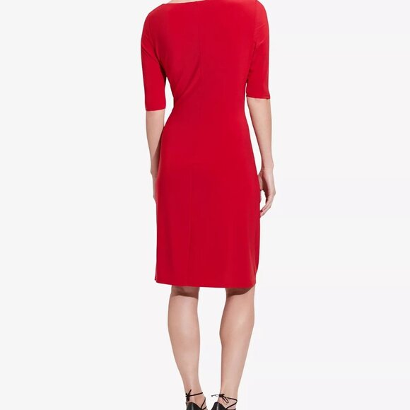 NWT Lauren Ralph Lauren Red Cowl Neck Jersey Ruched Dress Size 6 Half Sleeve - Picture 8 of 8